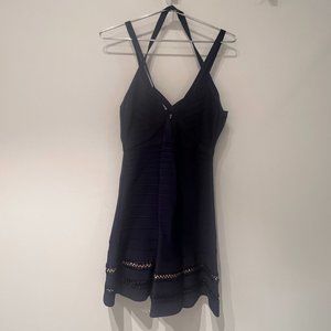 Herve Leger Navy A-Line Cutout Dress
